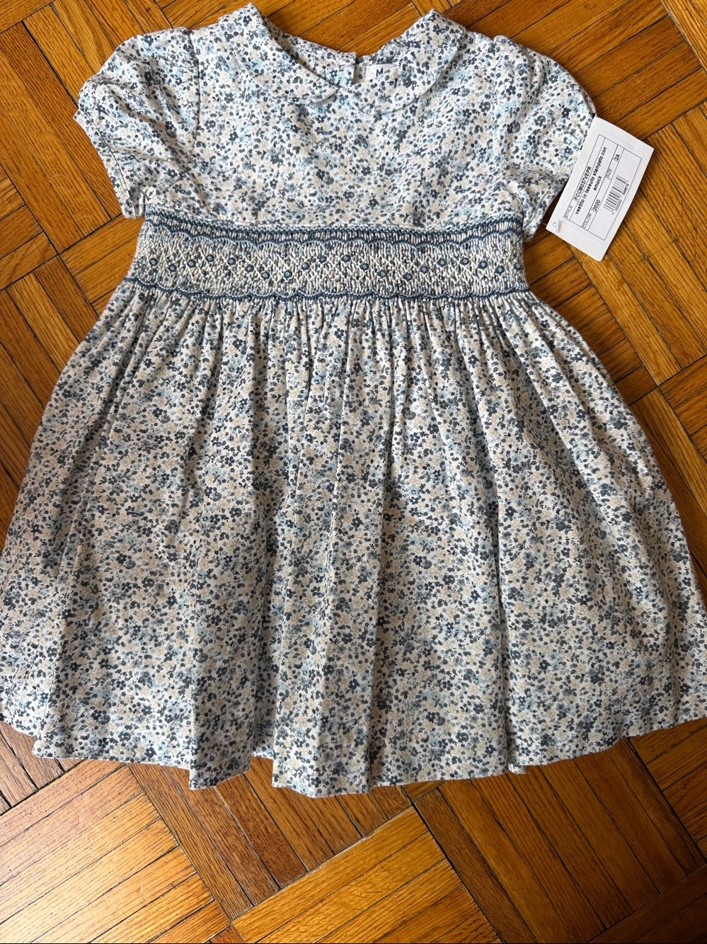 Malvi & Co Smocked Floral Dress Girl Size 2 Light Blue Short Sleeve 100% cotton
